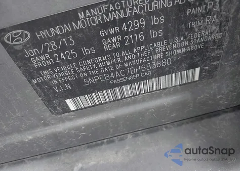 2013 Hyundai Sonata Gls z USA, uszkodzony, nr VIN 5NPEB4AC7DH683680